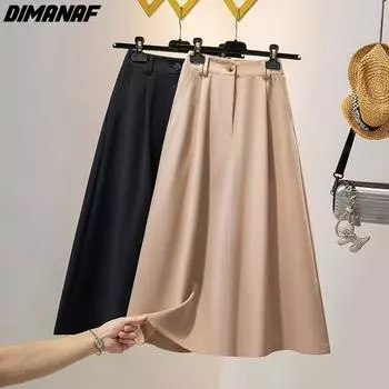 DIMANAF 2024 летние женские юбки больших размеров с эластичной резинкой на талии, модная женская юбка трапециевидной формы, плиссированная длинная юбка, низ