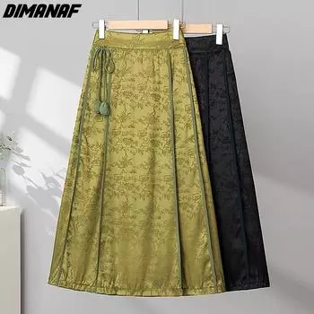 DIMANAF 2024, летние женские юбки больших размеров, модная элегантная женская юбка больших размеров, плиссированная длинная юбка, низ