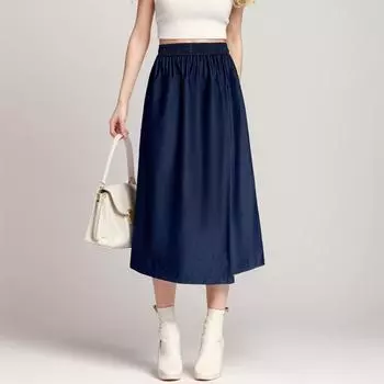 Dimanaf 2024 летние женские юбки больших размеров, повседневные свободные длинные юбки, однотонная хлопковая джинсовая синяя юбка