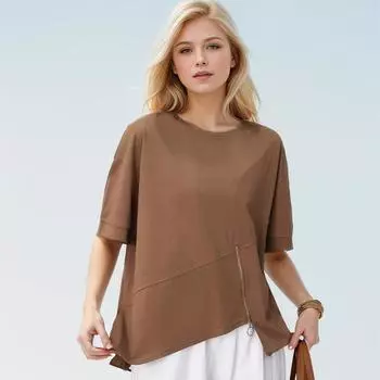 DIMANAF 2024, летняя футболка больших размеров, женские асимметричные однотонные свободные белые топы на молнии с короткими рукавами, футболки