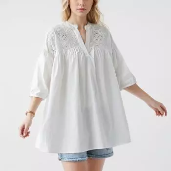 DIMANAF 2024, летняя кружевная блузка больших размеров, повседневная рубашка, женская одежда с принтом, белая свободная футболка с длинными рукавами