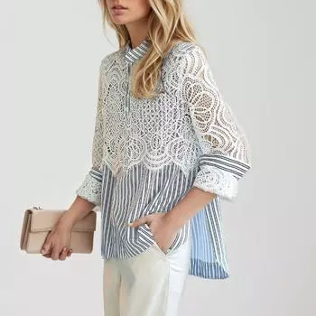 DIMANAF 2024, летняя кружевная блузка, повседневная рубашка, женская одежда с принтом, белая свободная футболка с короткими рукавами L зелёный