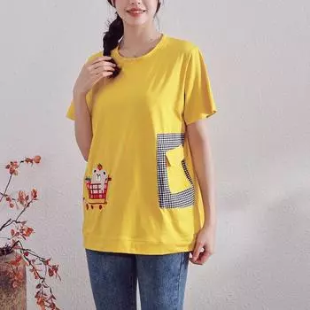 DIMANAF 2024 Летняя новая футболка женская с вышивкой и принтом свободные повседневные базовые желтые топы с круглым вырезом