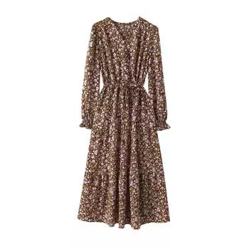 DIMANAF 2024 Летняя рубашка больших размеров с v-образным вырезом, шифоновое женское свободное повседневное женское длинное платье с цветочным принтом