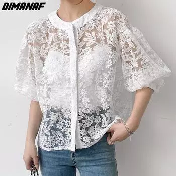 DIMANAF 2024, летняя женская блузка больших размеров, одежда, женские топы, свободная повседневная рубашка, кружевная новинка