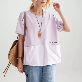 DIMANAF 2024 Летняя женская футболка Летучая мышь Хлопковая футболка Лоскутные топы Футболки Рубашка-туника Свободные карманы Повседневные однотонные топы и футболки большого размера Желтый