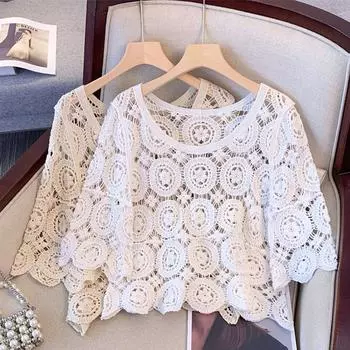 DIMANAF 2024, летняя женская кружевная базовая майка, футболка, короткие топы, кружевные футболки с цветочным принтом, повседневные свободные белые футболки