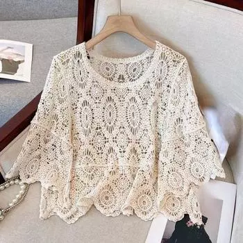 DIMANAF 2024, летняя женская кружевная базовая майка, футболка, короткие топы, кружевные футболки, повседневные свободные футболки белого цвета