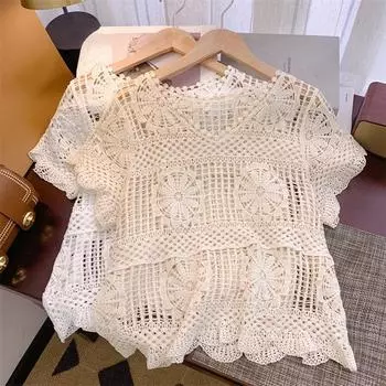 DIMANAF 2024, летняя женская кружевная базовая майка, футболка, короткие топы, кружевные футболки с цветочным принтом, повседневные свободные футболки белого цвета