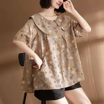 DIMANAF 2024 Лето Большие размеры женские футболки летние рубашки женские топы футболки клетчатый принт свободная повседневная винтажная рубашка