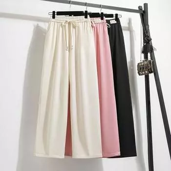 DIMANAF 2024 Лето Большие размеры женские длинные брюки свободные широкие брюки розовые повседневные однотонные большие размеры 5XL A M