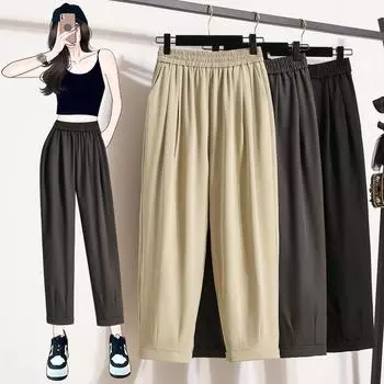 DIMANAF 2024 Лето Большие размеры женские длинные брюки минималистичные брюки свободные брюки Харлан повседневные однотонные большие размеры