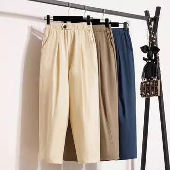 DIMANAF 2024 Лето Большие размеры женские длинные брюки минималистичные брюки свободные брюки Харлан повседневные однотонные большие размеры