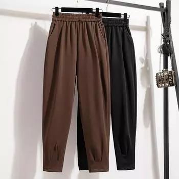 DIMANAF 2024 Лето. Эластичные женские длинные брюки больших размеров, однотонные брюки, свободные повседневные шаровары большого размера, большой размер 5XL, 200 кг A M