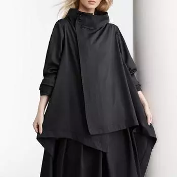 DIMANAF 2024 New Plus Size Autumn Winter New Jackets Loose Long Sleeve Casual Trench Big Size Overcoat Black