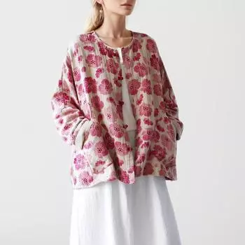 DIMANAF 2024 New Plus Size Autumn Winter New Jackets Coat Loose Long Sleeve Casual Print Floral Cotton