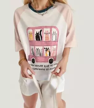 DIMANAF 2024 New Summer Women Cotton T-Shirt Basic Cartoon Printing Short Sleeve Loose Casual O-Neck Big Tops T-Shirt New