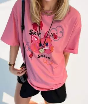 DIMANAF 2024 New Summer Women T-Shirt Basic Short Sleeve Cat Pattern Printing Loose Casual O-Neck Big Tops T-Shirt New 734