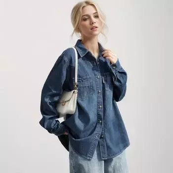 DIMANAF 2024 New Women Denim Jackets Coat Autumn Casual Blue Long Sleeve Loose Button Cotton