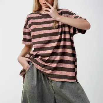 DIMANAF 2024, новая футболка больших размеров, летняя женская футболка с коротким рукавом, свободные базовые топы с круглым вырезом и полосками, новая футболка большого размера