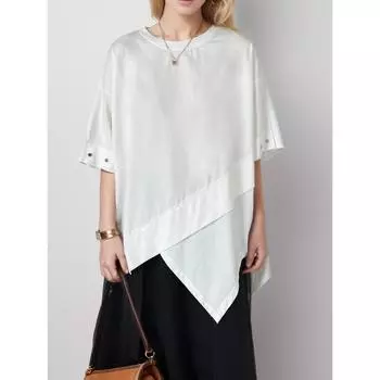 Dimanaf 2024 Новая футболка больших размеров, летняя женская однотонная свободная футболка с коротким рукавом и круглым вырезом, базовые топы, футболка, новый большой размер