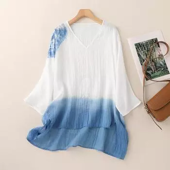 DIMANAF 2024 Новая футболка больших размеров, летняя женская, с рукавами «летучая мышь», льняная, свободная, винтажная, базовая, футболка большого размера