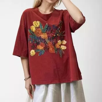 DIMANAF 2024 Новая футболка больших размеров Летняя женская футболка с коротким рукавом с цветочным принтом Свободные цветочные топы с круглым вырезом Базовые топы Футболка Новый большой размер