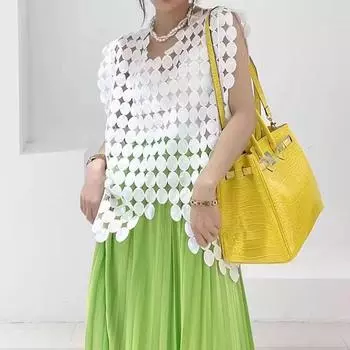 DIMANAF 2025 Новая футболка женская вязаная кружевная жилетка без рукавов с круглым вырезом ажурный летний стиль базовые топы футболки свободная одежда One Size