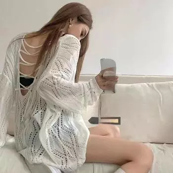 DIMANAF 2024 Новая футболка женская вязаная кружевная с круглым вырезом полые летние стильные базовые топы футболки свободная одежда 163