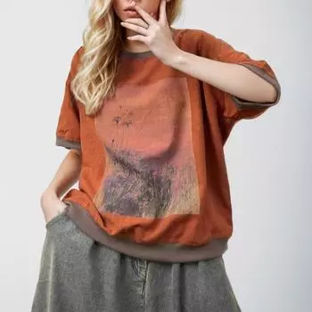 DIMANAF 2024 Новая льняная футболка больших размеров, летняя женская футболка с коротким рукавом и принтом, свободные базовые топы с круглым вырезом, футболка, новый большой размер