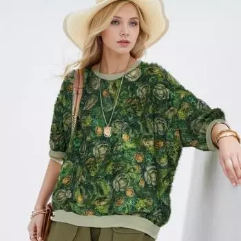 DIMANAF 2024 Новая льняная футболка больших размеров Летняя женская свободная футболка с короткими рукавами и принтом с круглым вырезом Базовые топы Футболка Новый большой размер