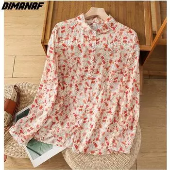 DIMANAF 2024, новая летняя блузка больших размеров, рубашка с длинными рукавами и цветочным принтом, винтажная женская свободная стильная повседневная рубашка, футболки