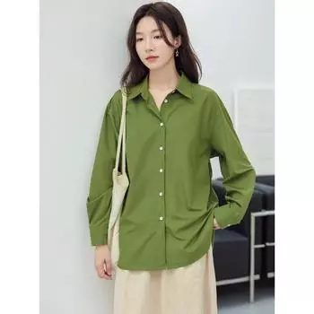 DIMANAF 2024, новая летняя блузка больших размеров, рубашка с длинным рукавом, повседневная однотонная женская свободная винтажная зеленая рубашка, футболки