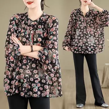 DIMANAF 2024, новая летняя блузка больших размеров, шифоновая модная рубашка, женская свободная рубашка с коротким рукавом, повседневные топы с принтом, футболки