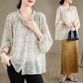 DIMANAF 2024, новая летняя блузка больших размеров, шифоновая модная рубашка, женская свободная рубашка с коротким рукавом, повседневные топы с принтом, футболки