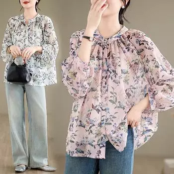 DIMANAF 2024, новая летняя блузка больших размеров, шифоновая модная рубашка, женская свободная рубашка с коротким рукавом, повседневные топы с принтом, футболки
