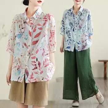 DIMANAF 2024, новая летняя блузка больших размеров, хлопковая модная рубашка, женская свободная рубашка с коротким рукавом, повседневные топы с принтом, футболки