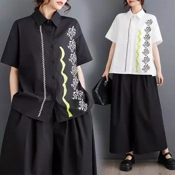 Dimanaf 2024, новая летняя блузка больших размеров, льняная модная рубашка с лоскутным принтом, женская свободная рубашка с коротким рукавом, повседневные однотонные футболки