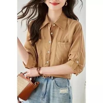 DIMANAF 2024, новая летняя блузка больших размеров, модная женская свободная рубашка с коротким рукавом, повседневная однотонная винтажная рубашка на пуговицах, футболки