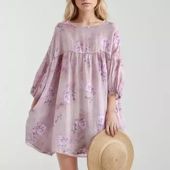 DIMANAF 2024, новая летняя блузка больших размеров с цветочным принтом, льняная модная рубашка, женская свободная рубашка, повседневные винтажные топы, футболки