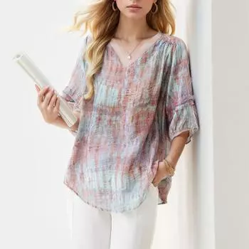 DIMANAF 2024, новая летняя блузка больших размеров, модная рубашка с v-образным вырезом, женская рубашка с коротким рукавом, повседневные элегантные свободные топы, футболки