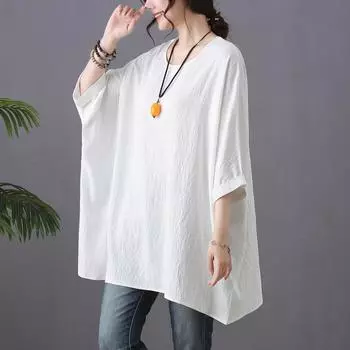 DIMANAF 2024, новая летняя футболка больших размеров, женская однотонная свободная футболка с круглым вырезом, большие размеры One Size белый