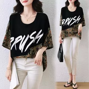 Dimanaf 2024 Новая летняя футболка, модная рубашка, свободная женская рубашка с коротким рукавом, повседневные тонкие топы, футболки с круглым вырезом