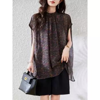 DIMANAF 2024 Новая летняя футболка модная рубашка свободная женская рубашка с коротким рукавом повседневные тонкие топы футболки с цветочным принтом