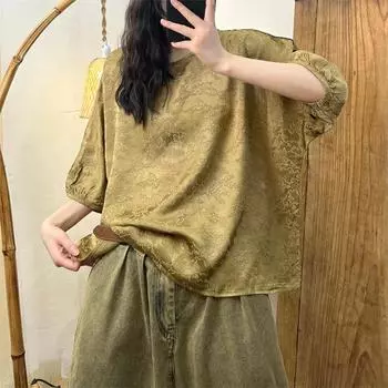 DIMANAF 2024, новая летняя рубашка больших размеров, женская свободная рубашка с круглым вырезом и рукавами «летучая мышь», базовые топы, футболка, новинка