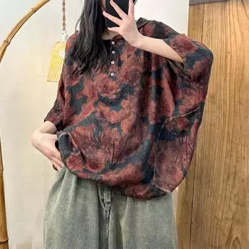 DIMANAF 2024 Новая летняя рубашка больших размеров женская льняная шляпа с рукавами «летучая мышь» свободные базовые топы с круглым вырезом футболка новая