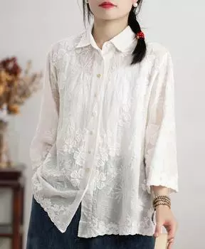 DIMANAF 2024 Новая летняя рубашка женская кружевная блузка с коротким рукавом базовые модные топы футболки повседневные свободные белые футболки One Size белый