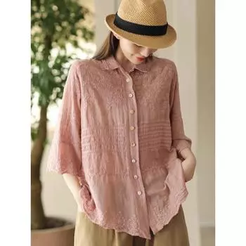 Dimanaf 2024 Новая летняя рубашка, женская кружевная блузка, короткие базовые топы, футболки, повседневные свободные футболки белого цвета