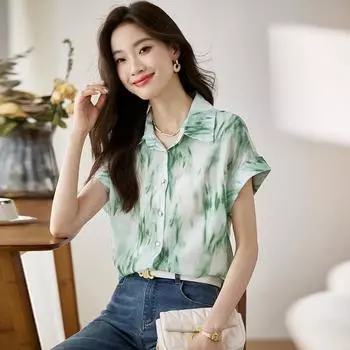 DIMANAF 2024, новая летняя стильная блузка больших размеров, винтажный дизайн, шифоновая повседневная рубашка с короткими рукавами, женская свободная рубашка