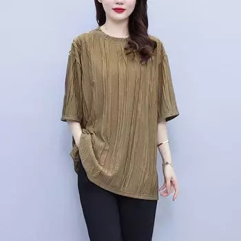 DIMANAF 2024, новая летняя женская футболка, базовая однотонная полосатая футболка с короткими рукавами, свободные повседневные топы с круглым вырезом, новая футболка